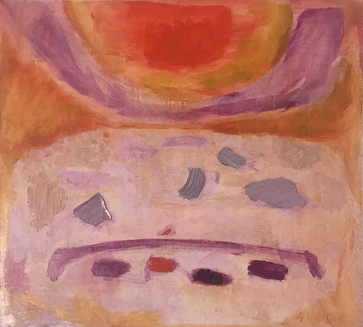 Abstract painting of sunset in pink, violet and orange