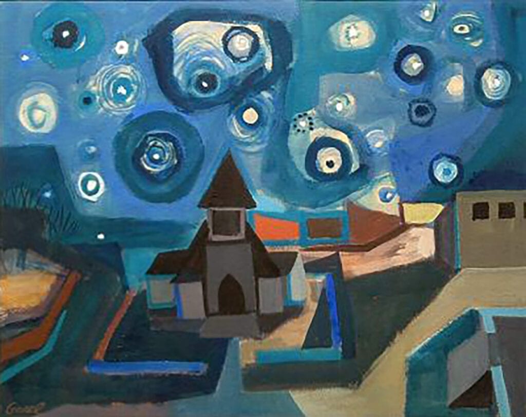 Starry Night, Taos gouache on paper by Leo Garel