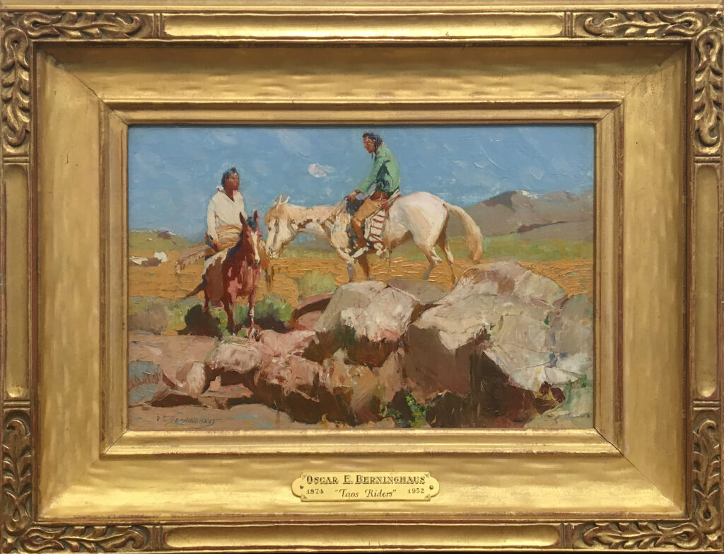 Taos Riders Oil on canvas by artist Oscar Berninghaus