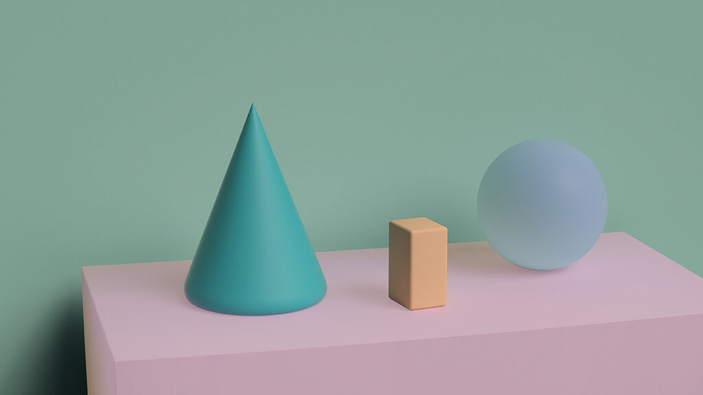 Cone, Block, and Sphere created by Ronald Davis