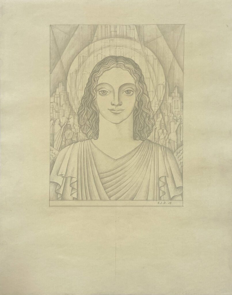 graphite drawing of a religious figure